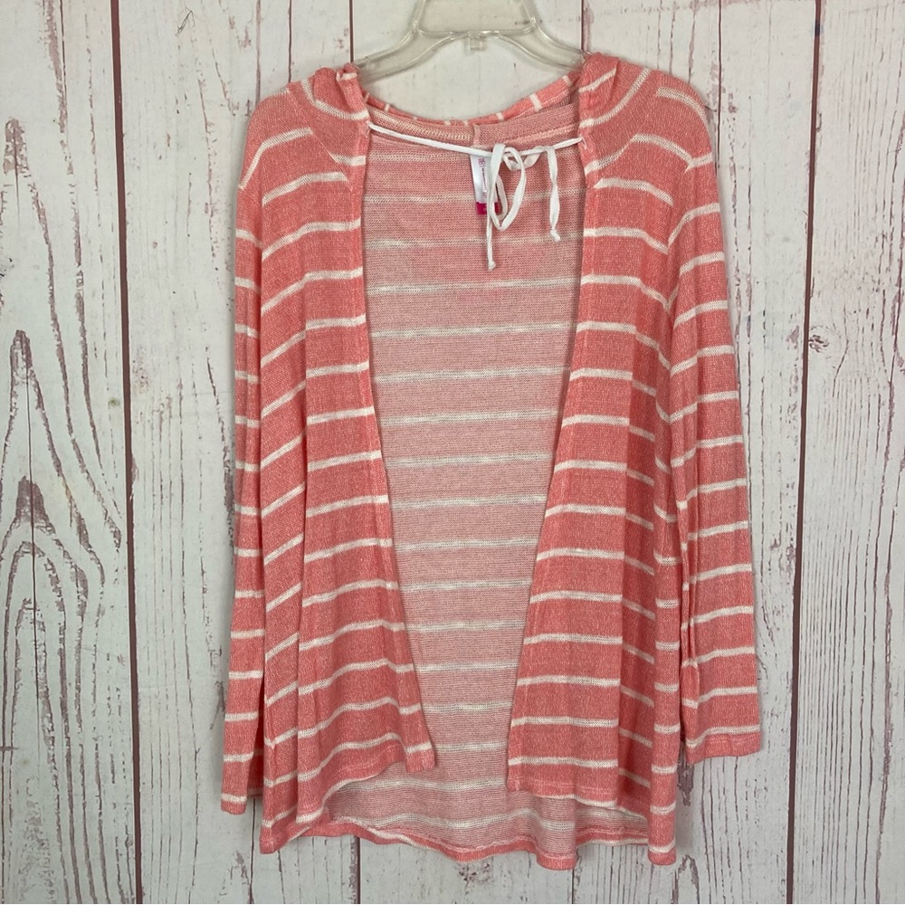 No Boundaries M Medium Pink Open Front Long Sleeve Hooded Knit Sweater Cardigan